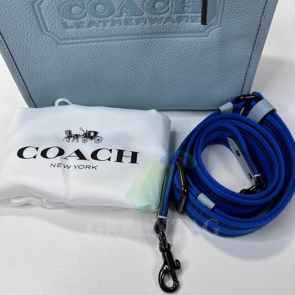 Coach Field Tote 22 In Polish Pebble Leather in  Aqua - Picture 10 of 11